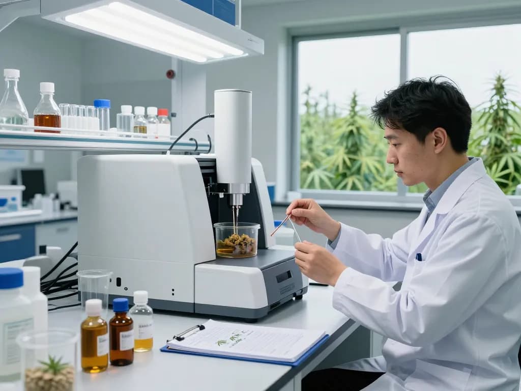 WeeDutch scientist analyzing cannabinoid extracts in a modern lab.