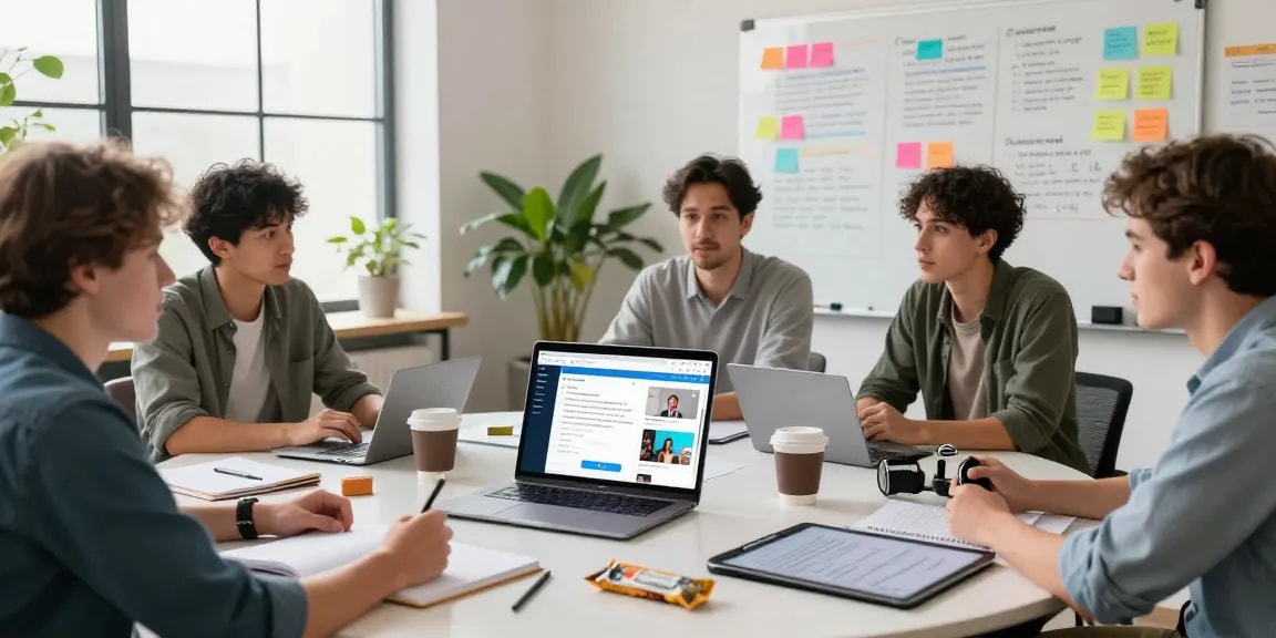 Collaborative team discussing features for telegram中文版下载 in a modern tech workspace.