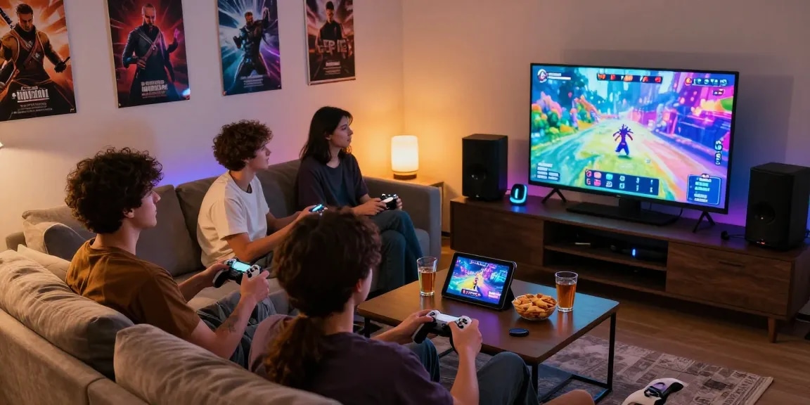 Enjoying free porn games in a lively gaming environment with friends.