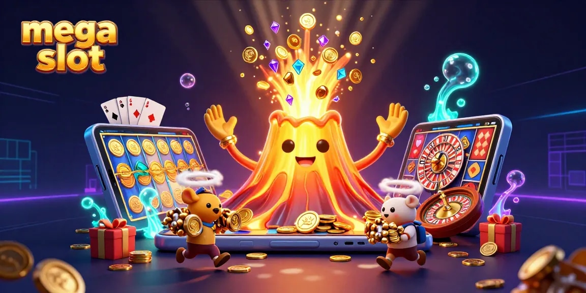 Menangkan jackpot mega slot dengan ilustrasi kasino yang penuh dengan harta dan kegembiraan.