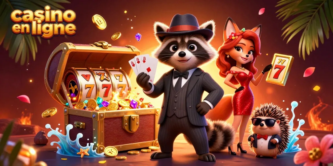 Profitez d'une partie dynamique de casino en ligne avec un raton laveur gagnant.