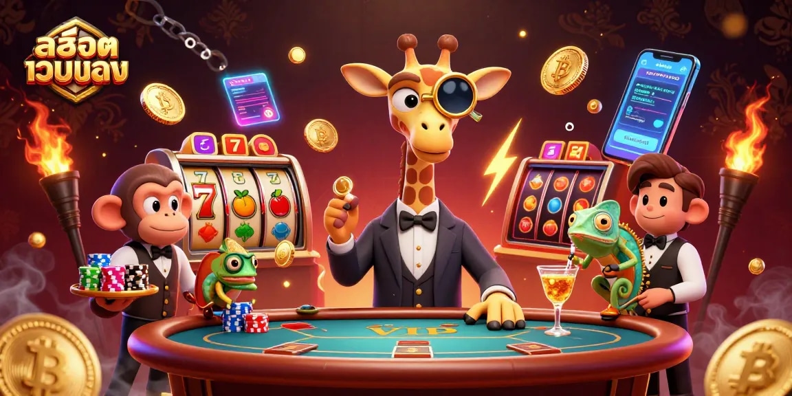 Engage in thrilling slots action with สล็อตเว็บตรง showcasing vibrant 3D characters and casino elements.