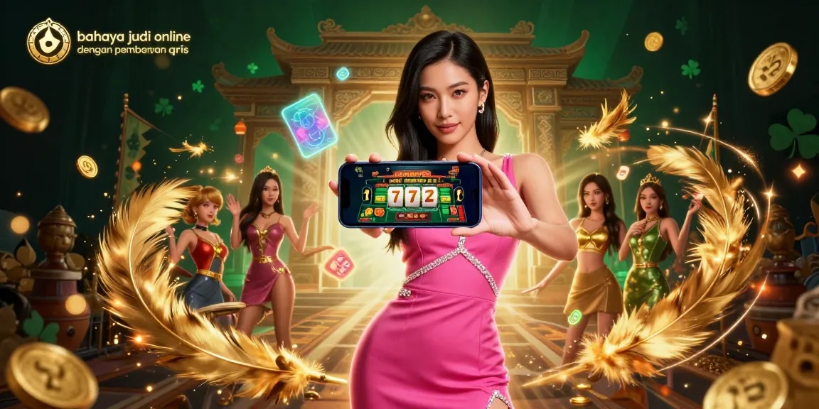 Experience the danger of online gambling with QRIS payments in this visually vibrant casino scene.