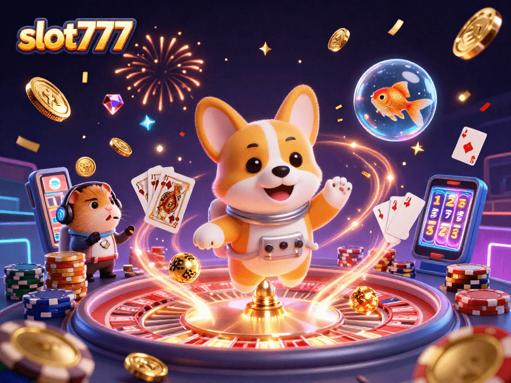 Experience the thrill of slot777 with a colorful space-themed casino illustration.