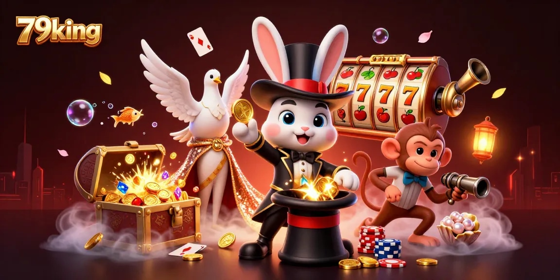 Experience the magic at 79king with captivating characters and vibrant casino elements.