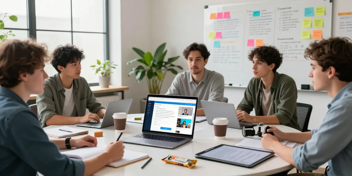 Collaborative team discussing features for telegram中文版下载 in a modern tech workspace.