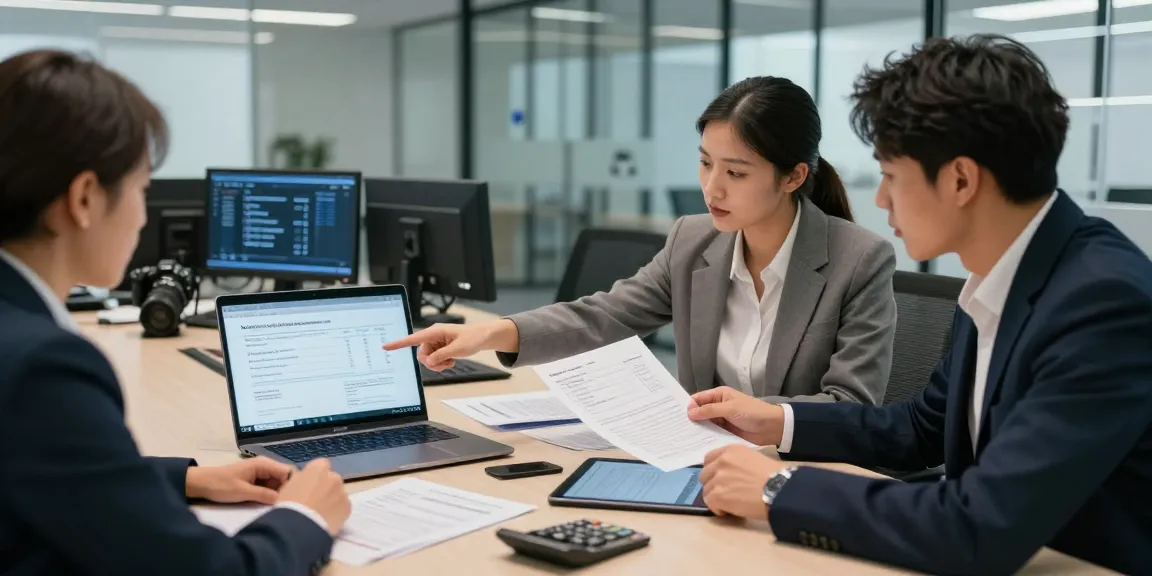 Detect fraud invoice effortlessly in a professional team meeting analyzing documents.
