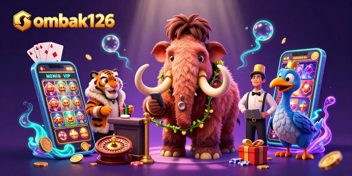 Experience thrilling games at ombak126 with a vibrant casino scene featuring engaging characters.