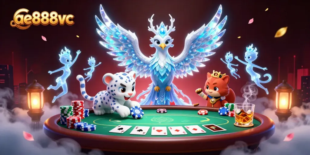 Engage in thrilling gameplay at ae888vc with vibrant poker action in a dynamic casino scene.