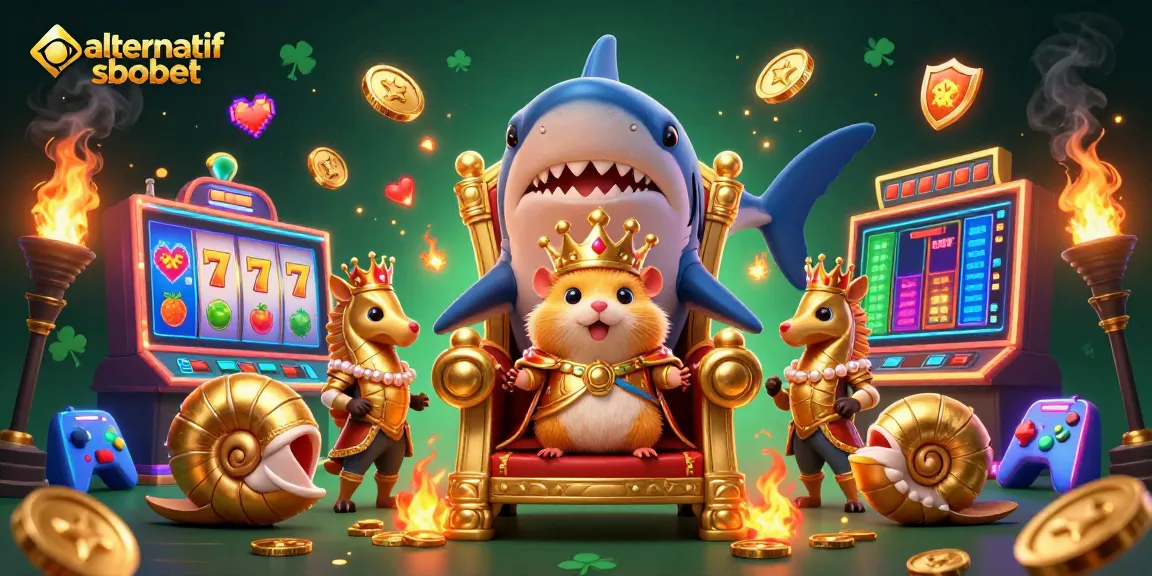 Engage in thrilling gaming action with alternatif sbobet as a golden hamster king reigns in a vibrant casino.