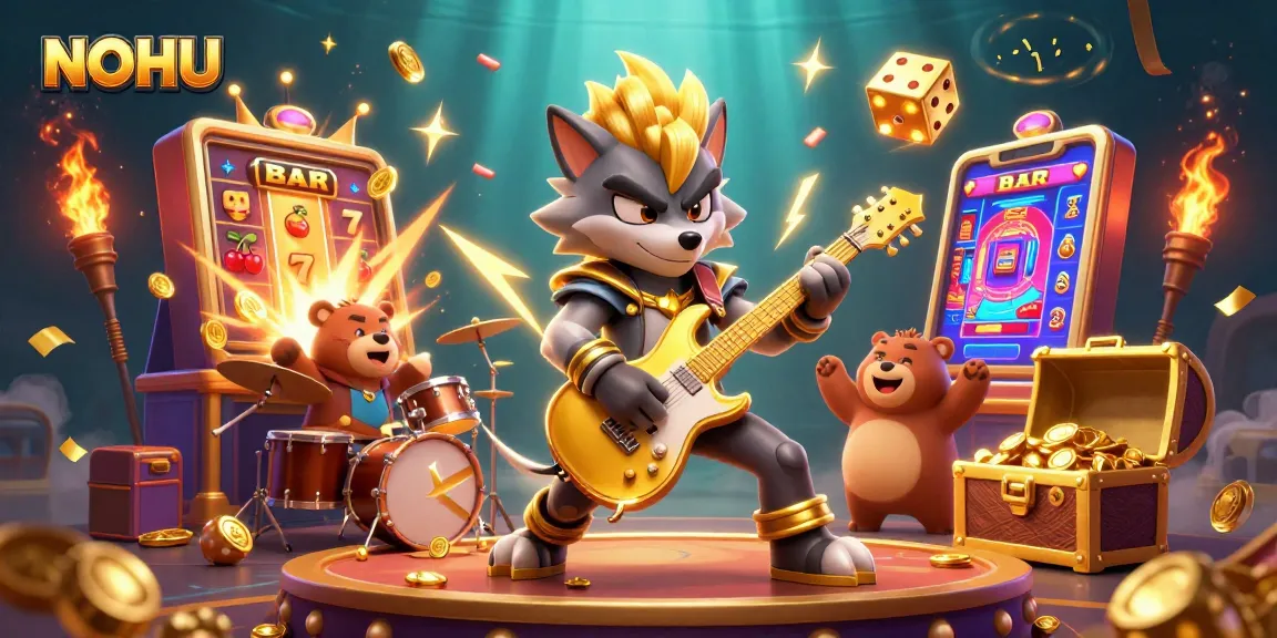 Experience NOHU's thrilling online casino atmosphere with vibrant characters and dynamic gaming elements.