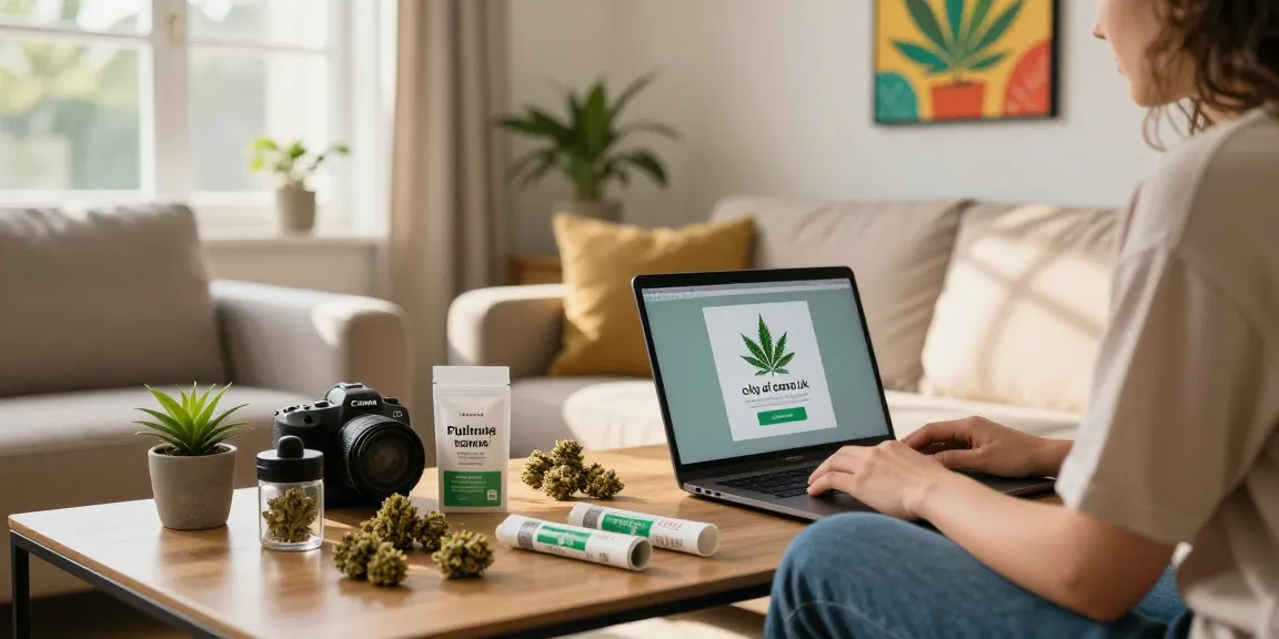 Engaging online shopping experience at city of canna uk with premium cannabis products in a cozy home.