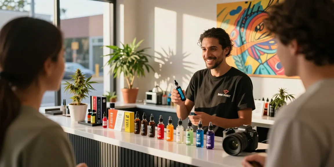 THC vape deutschland products displayed in an inviting shop with a friendly atmosphere