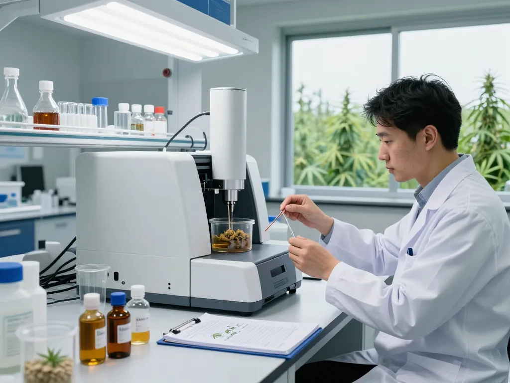 WeeDutch scientist analyzing cannabinoid extracts in a modern lab.