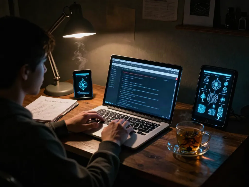 Individual exploring the hidden wiki dark web on a laptop in a dimly lit room.