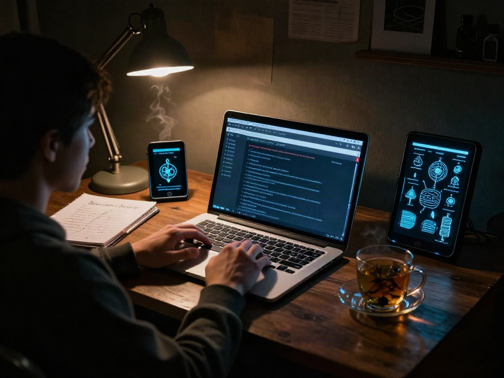 Individual exploring the hidden wiki dark web on a laptop in a dimly lit room.