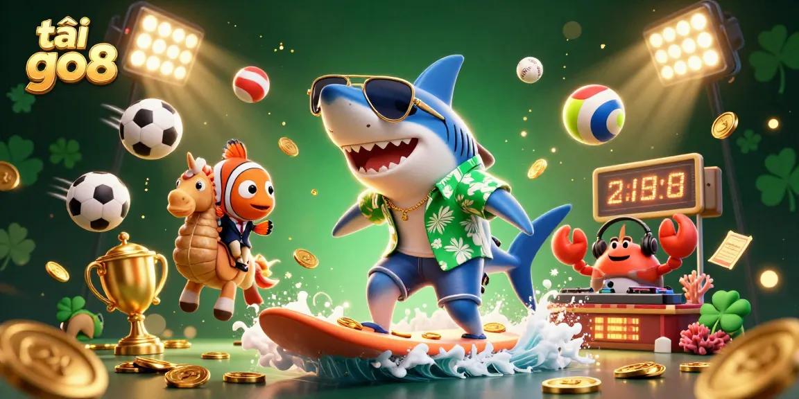 Win big with tải go88 as the shark surfs gold coins in a vibrant casino world.