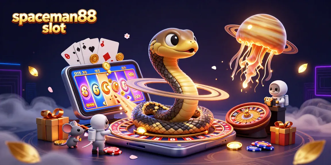 Experience the universe of spaceman88 slot as astronaut mice bet on a roulette wheel snake, enhanced with stunning cosmic visuals.