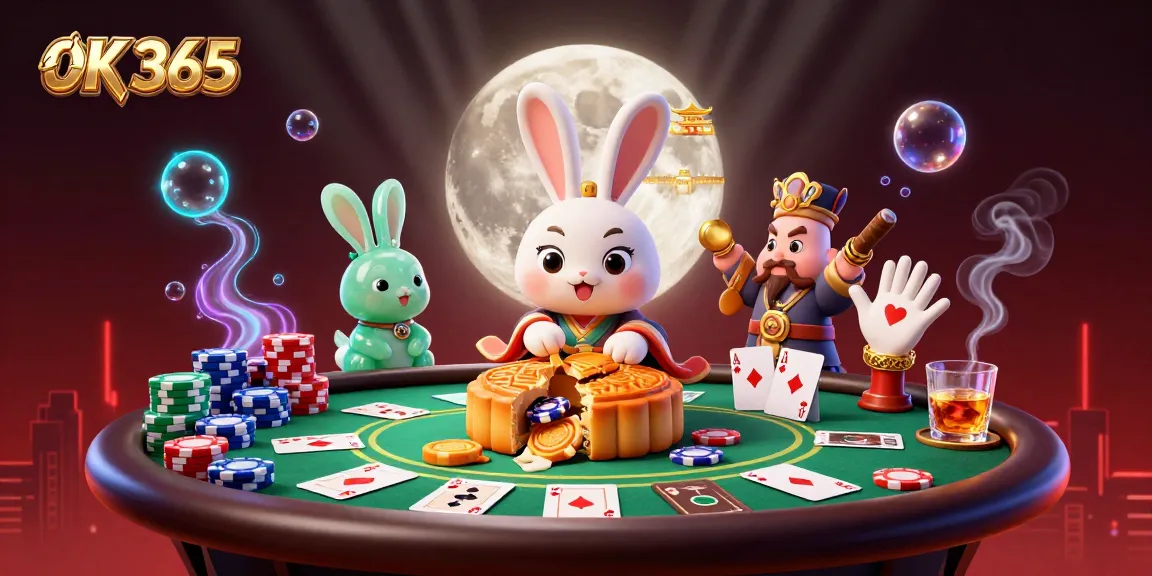 Place your bets with OK 365 as the moon rabbit reveals poker chips from mooncakes.
