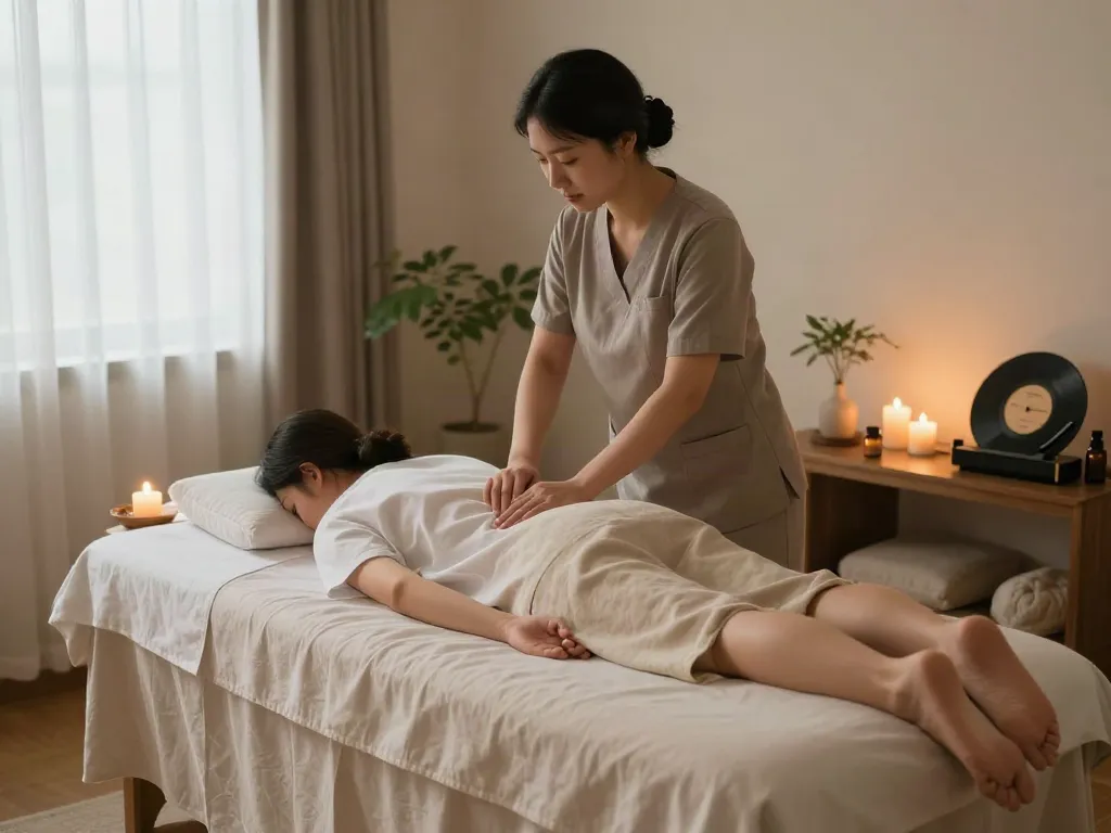 Tranquil 도봉구출장마사지 setup with soft lighting, soothing essential oils, and a relaxing atmosphere.