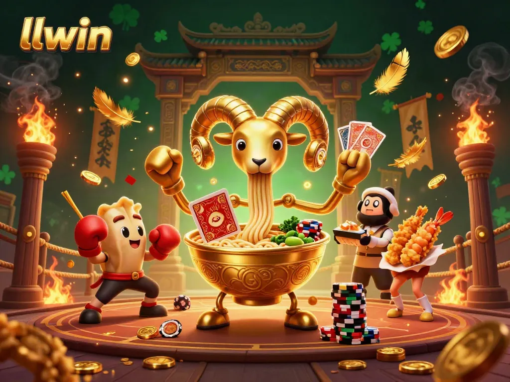 Experience exciting gambling action with LLWIN's vibrant 3D casino illustration featuring unique characters and dynamic elements.