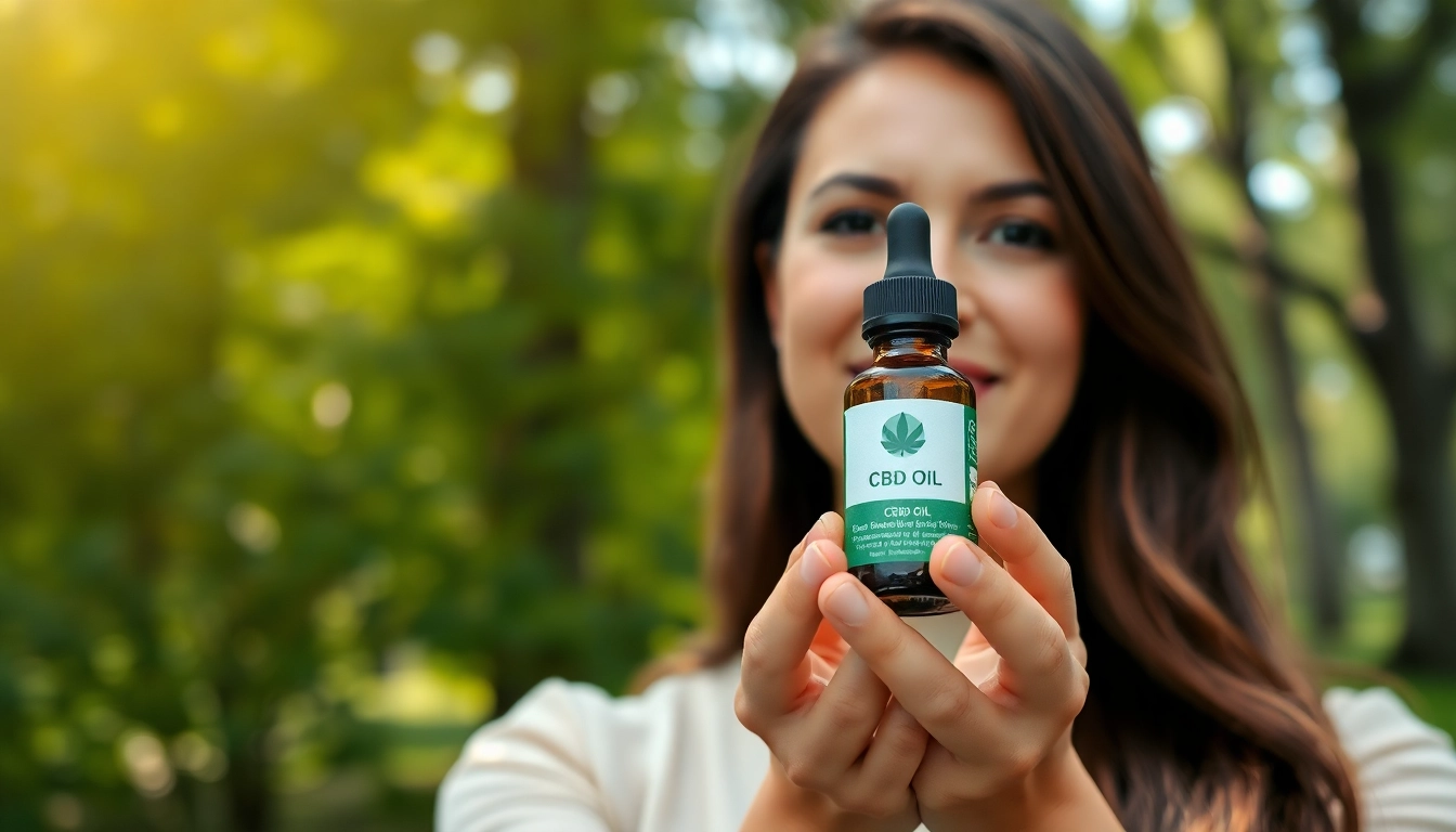 Explore benefits of CBD oil held by a woman in a serene environment.