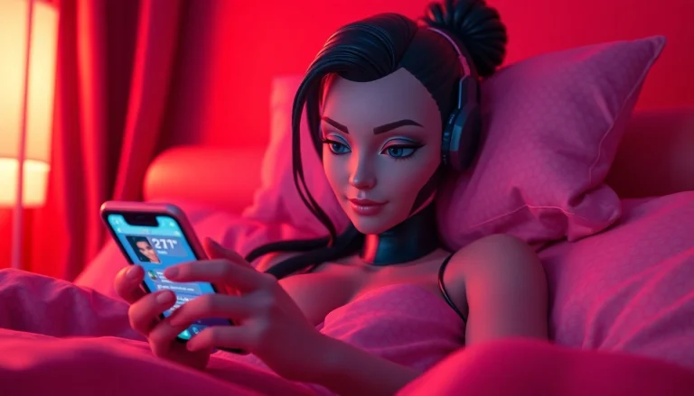 Sexting AI character engaging in playful conversation in a cozy virtual setting