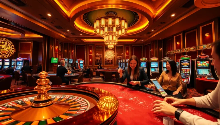 Engage in แทงบอลโลก at a luxurious casino with vibrant gaming tables and high-stakes excitement.