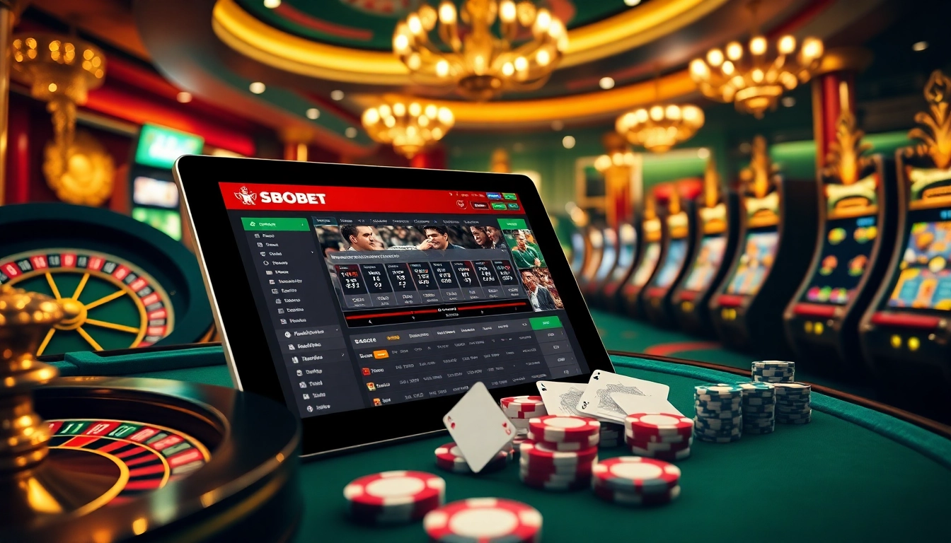 SBOBET link login showcasing vibrant casino elements with betting odds and excitement.