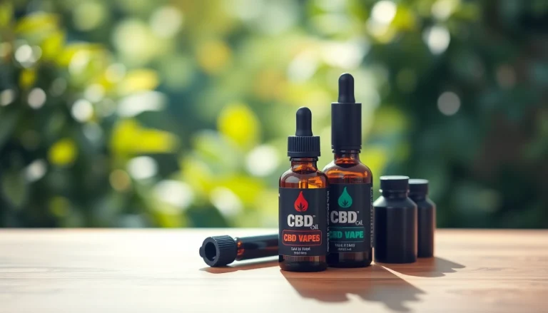 Enhance relaxation with CBD oil vape setup featuring a sleek vape pen and bottles.
