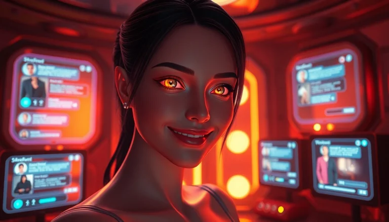 Engaging character ai nsfw interaction with a humanoid AI in a warm, intimate setting.