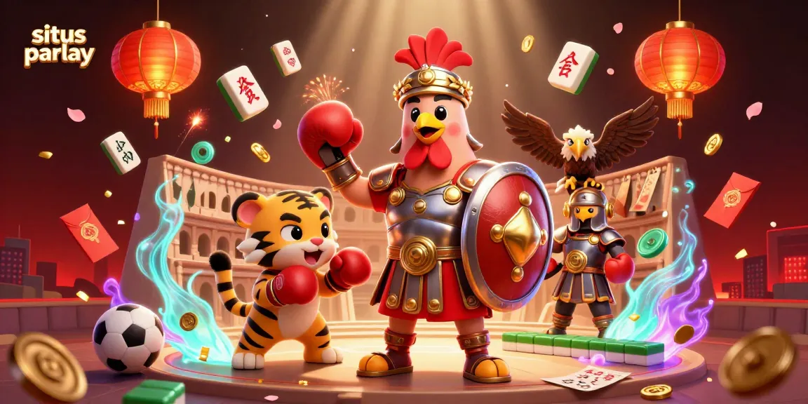 Engage in situs parlay betting with an exciting 3D illustration featuring vibrant game elements in a dynamic scene.