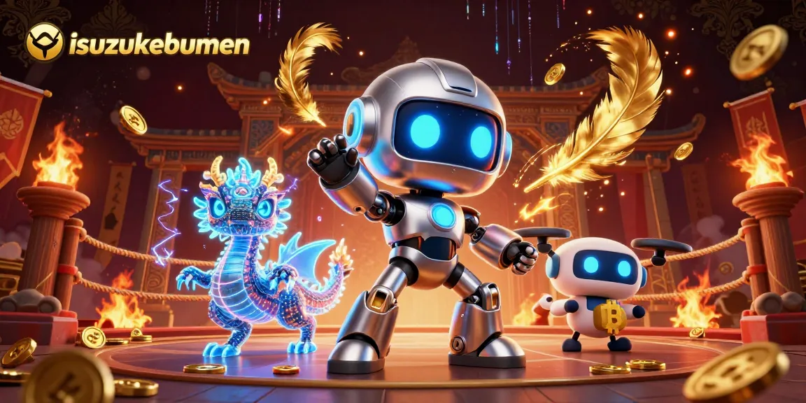 Engage in thrilling adventures with Isuzukebumen featuring a chrome robot and a holographic dragon.