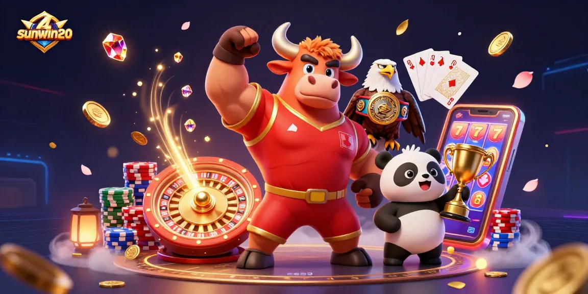 Experience the thrill of sunwin20 casino games with a vibrant 3D illustration showcasing excitement and winning.