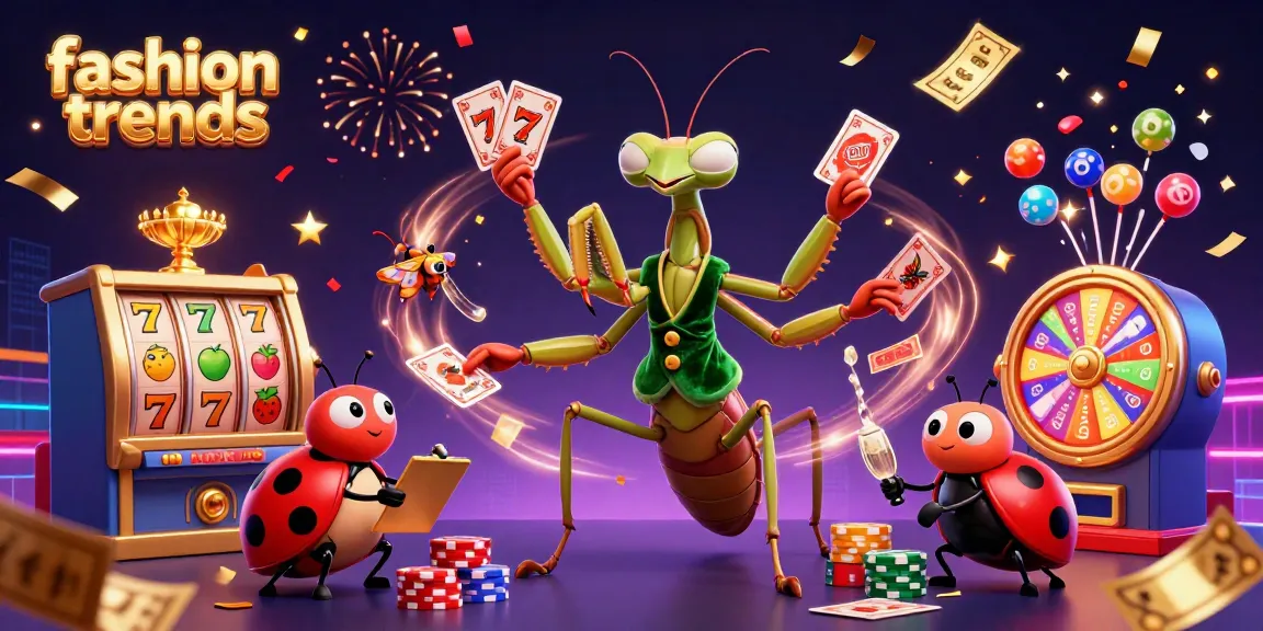 Experience fashion trends through exciting casino activities with a giant mantis dealer and dynamic gaming elements.